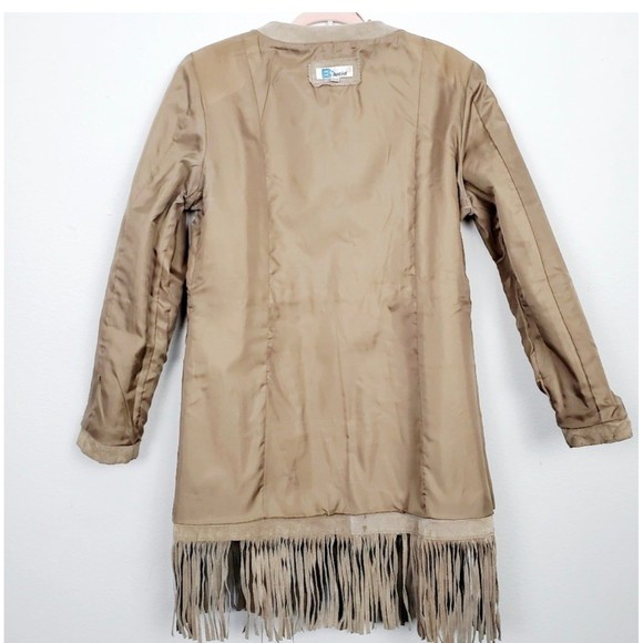 Vintage 90s Y2K SUEDE Fringe Boho Coat Jacket Maxi Cardigan Sz Medium Pig Split - Picture 5 of 10